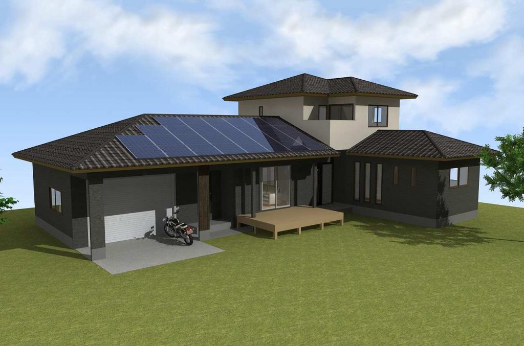 太陽光発電を搭載した家の中で自然を感じられるデザイン住宅